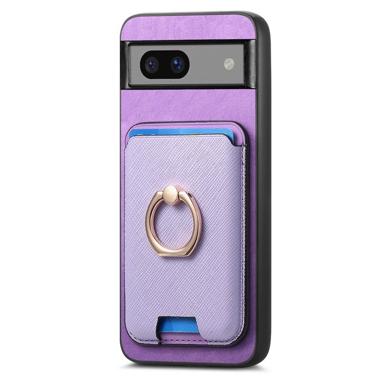 For Google Pixel 7a Case Detachable 2-in-1 Phone Cover with Ring Holder Card Bag - Purple