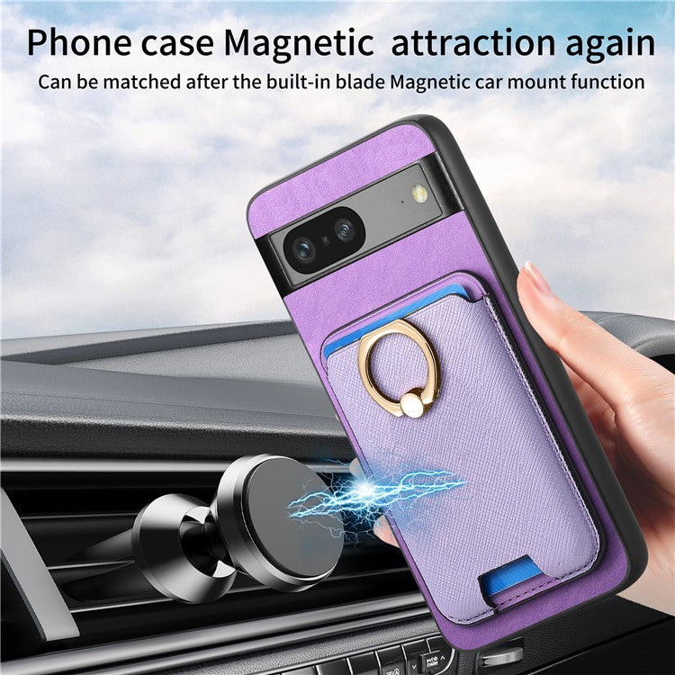 For Google Pixel 7a Case Detachable 2-in-1 Phone Cover with Ring Holder Card Bag - Purple