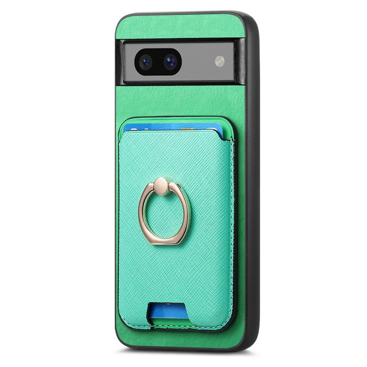 For Google Pixel 7a Case Detachable 2-in-1 Phone Cover with Ring Holder Card Bag - Green