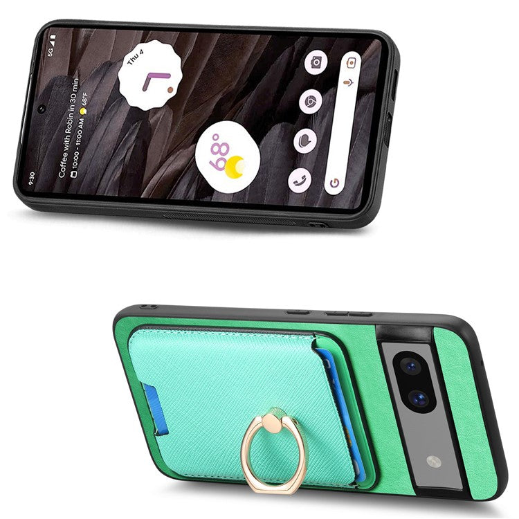 For Google Pixel 7a Case Detachable 2-in-1 Phone Cover with Ring Holder Card Bag - Green