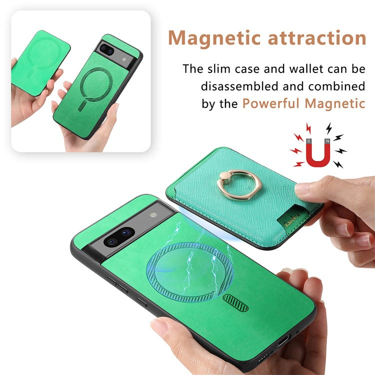 For Google Pixel 7a Case Detachable 2-in-1 Phone Cover with Ring Holder Card Bag - Green