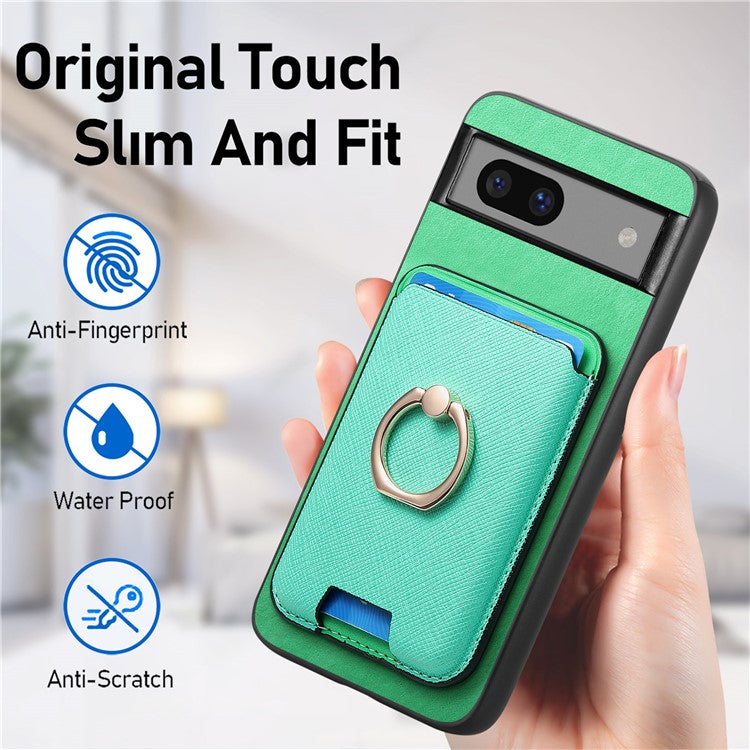 For Google Pixel 7a Case Detachable 2-in-1 Phone Cover with Ring Holder Card Bag - Green