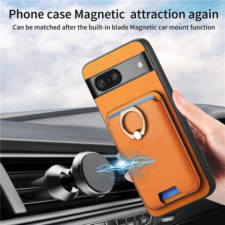 For Google Pixel 7 5G Case Magnetic Card Bag Leather+TPU Skin-Touch Phone Cover - Orange