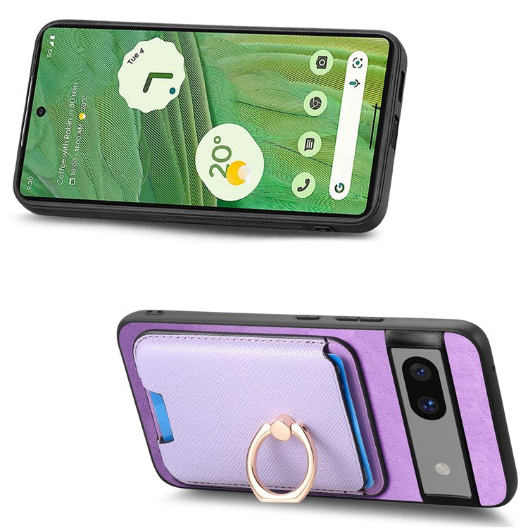 For Google Pixel 7 5G Case Magnetic Card Bag Leather+TPU Skin-Touch Phone Cover - Purple