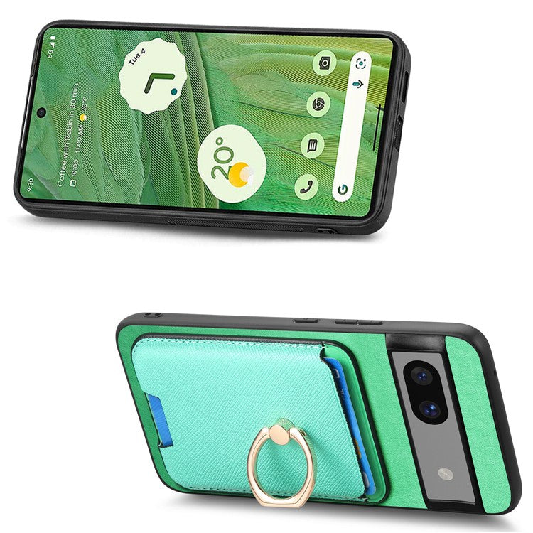 For Google Pixel 7 5G Case Magnetic Card Bag Leather+TPU Skin-Touch Phone Cover - Green