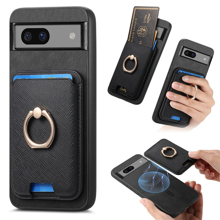 For Google Pixel 7 5G Case Magnetic Card Bag Leather+TPU Skin-Touch Phone Cover - Black