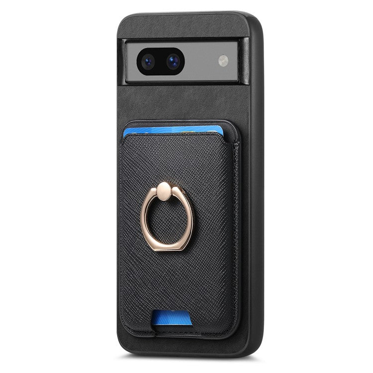 For Google Pixel 7 5G Case Magnetic Card Bag Leather+TPU Skin-Touch Phone Cover - Black