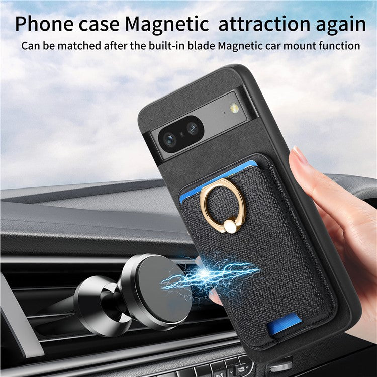 For Google Pixel 7 5G Case Magnetic Card Bag Leather+TPU Skin-Touch Phone Cover - Black