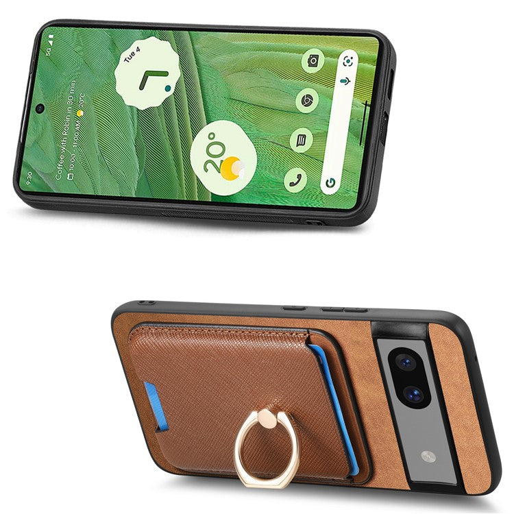 For Google Pixel 7 5G Case Magnetic Card Bag Leather+TPU Skin-Touch Phone Cover - Brown