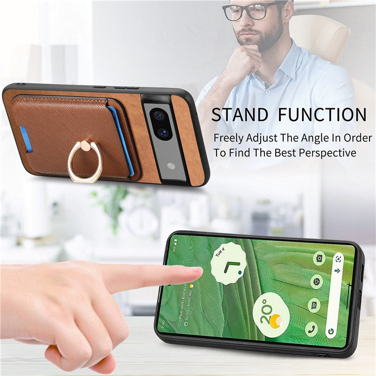 For Google Pixel 7 5G Case Magnetic Card Bag Leather+TPU Skin-Touch Phone Cover - Brown