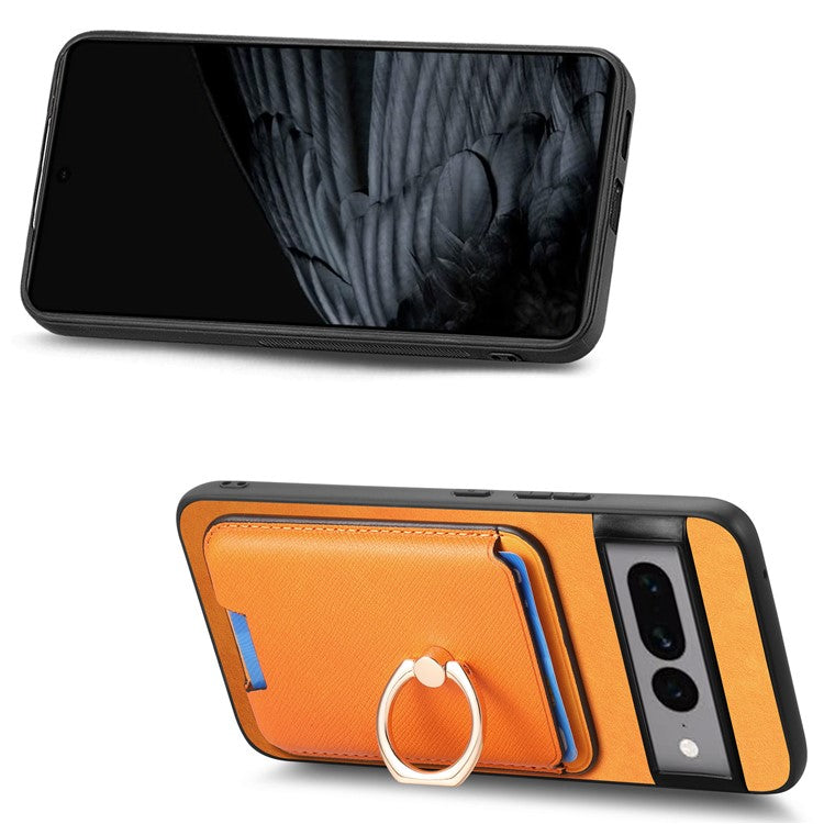 For Google Pixel 7 Pro 5G Magnetic Phone Case with Detachable Ring Holder Card Bag - Orange