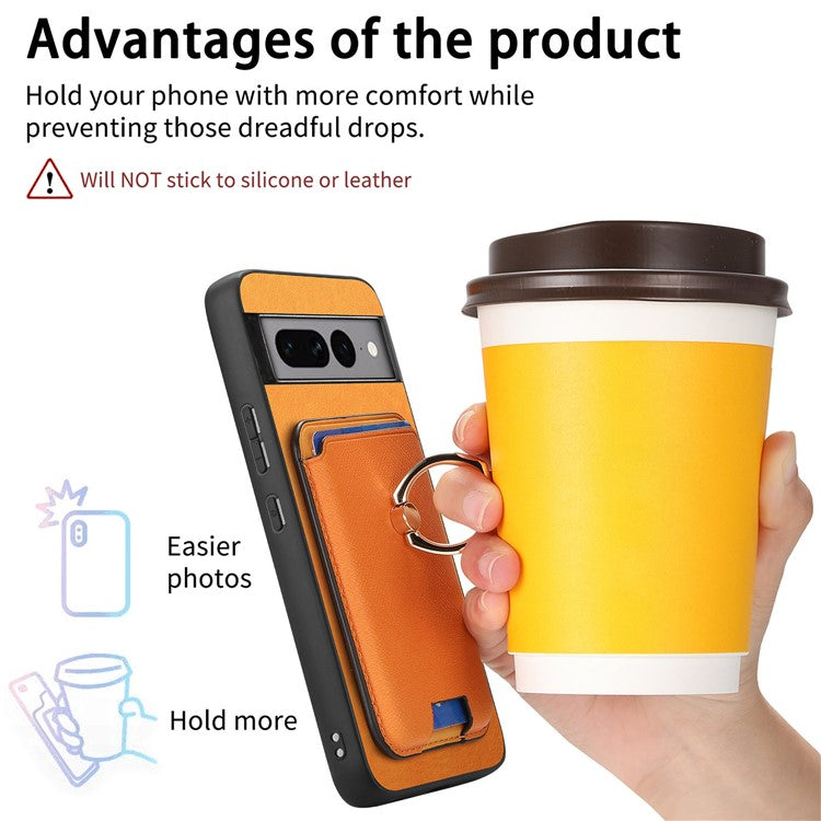 For Google Pixel 7 Pro 5G Magnetic Phone Case with Detachable Ring Holder Card Bag - Orange