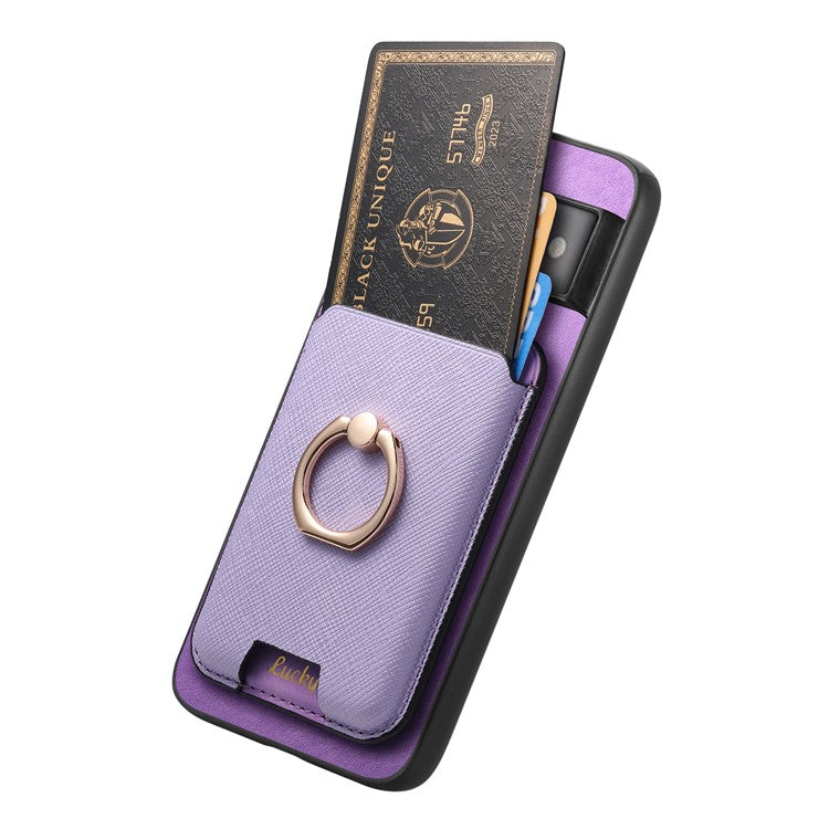 For Google Pixel 7 Pro 5G Magnetic Phone Case with Detachable Ring Holder Card Bag - Purple