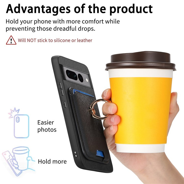 For Google Pixel 7 Pro 5G Magnetic Phone Case with Detachable Ring Holder Card Bag - Black