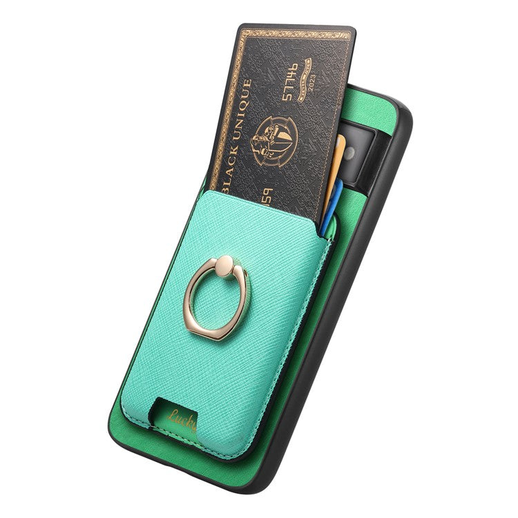 For Google Pixel 7 Pro 5G Magnetic Phone Case with Detachable Ring Holder Card Bag - Green