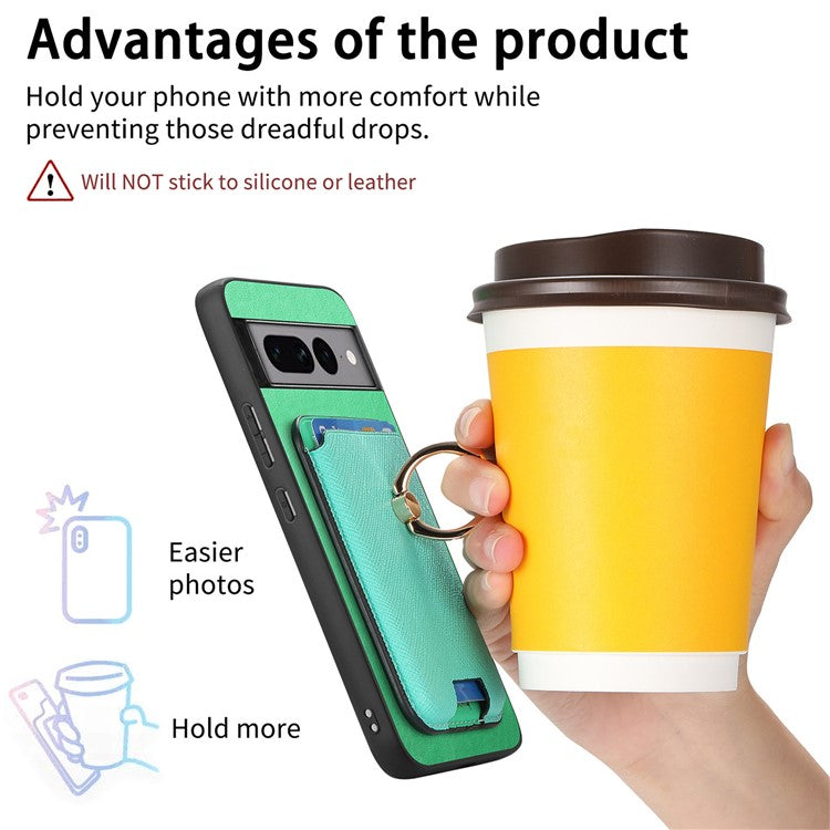 For Google Pixel 7 Pro 5G Magnetic Phone Case with Detachable Ring Holder Card Bag - Green