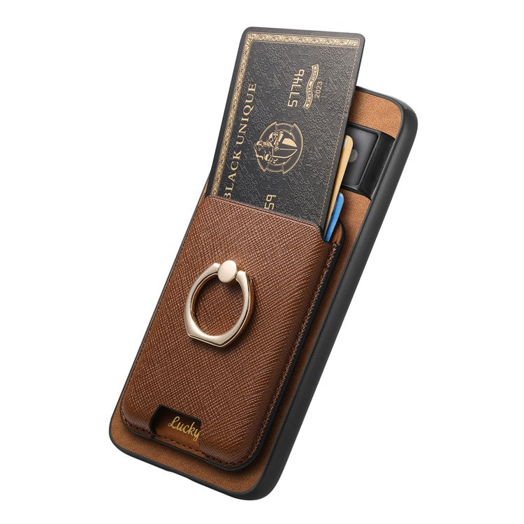 For Google Pixel 7 Pro 5G Magnetic Phone Case with Detachable Ring Holder Card Bag - Brown