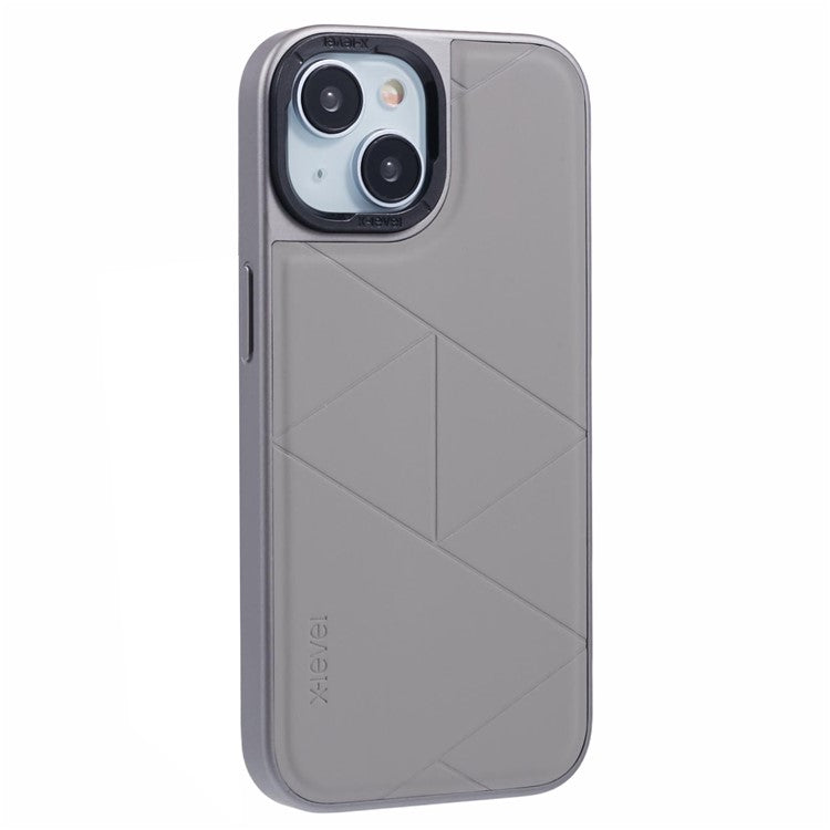 X-LEVEL-For-iPhone-14-/-13-Case-Leather+PC+TPU-Protective-Phone-Cover-Geometric-Pattern-Lines---Titanium-Grey