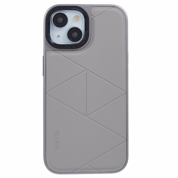 X-LEVEL-For-iPhone-14-/-13-Case-Leather+PC+TPU-Protective-Phone-Cover-Geometric-Pattern-Lines---Titanium-Grey