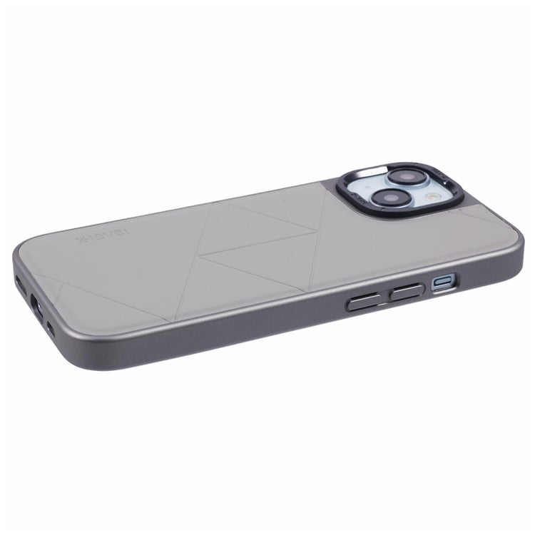 X-LEVEL-For-iPhone-14-/-13-Case-Leather+PC+TPU-Protective-Phone-Cover-Geometric-Pattern-Lines---Titanium-Grey