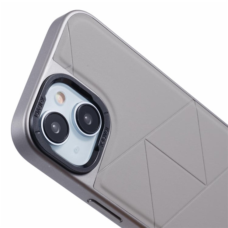 X-LEVEL-For-iPhone-14-/-13-Case-Leather+PC+TPU-Protective-Phone-Cover-Geometric-Pattern-Lines---Titanium-Grey