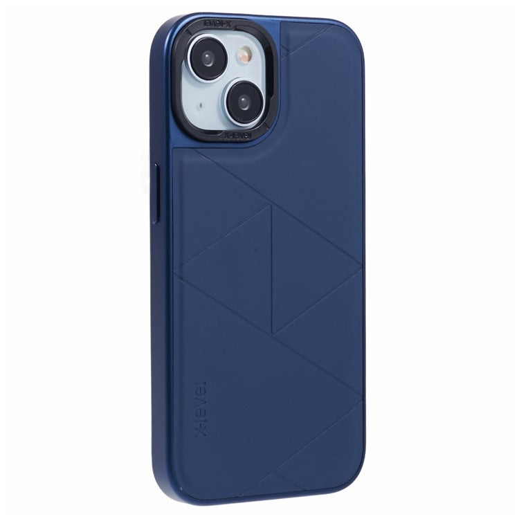 X-LEVEL-For-iPhone-14-/-13-Case-Leather+PC+TPU-Protective-Phone-Cover-Geometric-Pattern-Lines---Blue