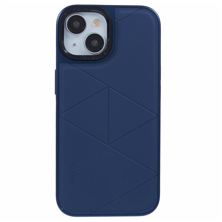 X-LEVEL-For-iPhone-14-/-13-Case-Leather+PC+TPU-Protective-Phone-Cover-Geometric-Pattern-Lines---Blue