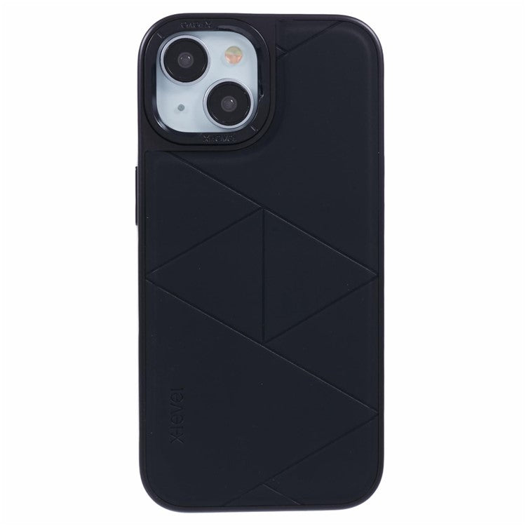 X-LEVEL-For-iPhone-14-/-13-Case-Leather+PC+TPU-Protective-Phone-Cover-Geometric-Pattern-Lines---Black