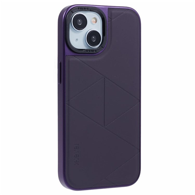 X-LEVEL-For-iPhone-14-/-13-Case-Leather+PC+TPU-Protective-Phone-Cover-Geometric-Pattern-Lines---Purple