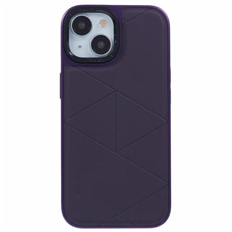 X-LEVEL-For-iPhone-14-/-13-Case-Leather+PC+TPU-Protective-Phone-Cover-Geometric-Pattern-Lines---Purple