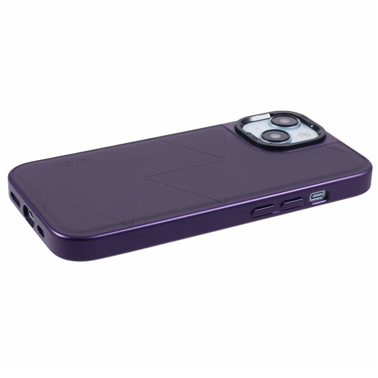 X-LEVEL-For-iPhone-14-/-13-Case-Leather+PC+TPU-Protective-Phone-Cover-Geometric-Pattern-Lines---Purple