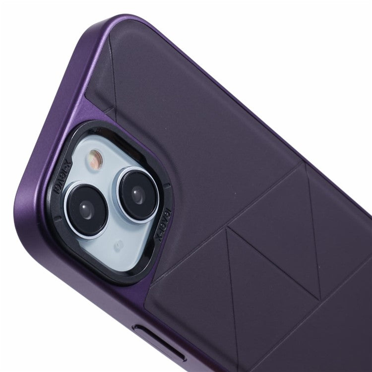 X-LEVEL-For-iPhone-14-/-13-Case-Leather+PC+TPU-Protective-Phone-Cover-Geometric-Pattern-Lines---Purple