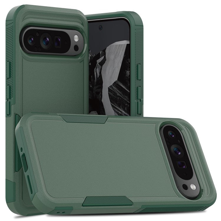 For Google Pixel 9 Pro XL Case PC+TPU 2-in-1 Shockproof Phone Cover - Dark Green