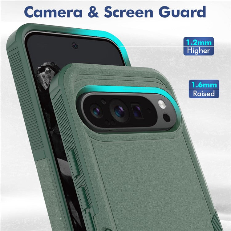 For Google Pixel 9 Pro XL Case PC+TPU 2-in-1 Shockproof Phone Cover - Dark Green