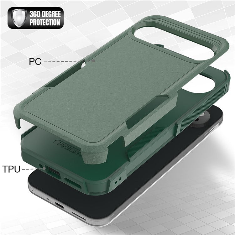 For Google Pixel 9 Pro XL Case PC+TPU 2-in-1 Shockproof Phone Cover - Dark Green