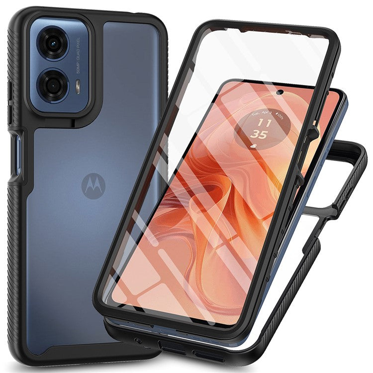 For Motorola Moto E14 4G / G24 4G / G04 4G / G04s 4G Case with PET Screen Film PC+TPU Phone Shell - Black