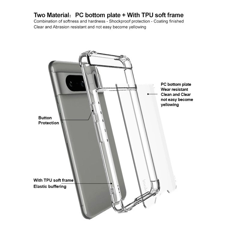 IMAK For Google Pixel 8 Case Transparent PC+TPU Protective Phone Cover