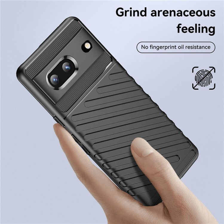 For Google Pixel 7 5G Thunder Series Twill Texture Thickened TPU Case Anti-scratch Cell Phone Cover - Black