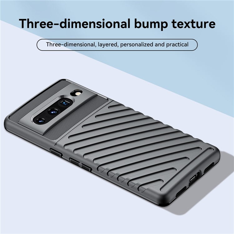 For Google Pixel 7 Pro Thunder Series Twill Texture Phone Case Thickened TPU Anti-fingerprint Shockproof Cover - Black