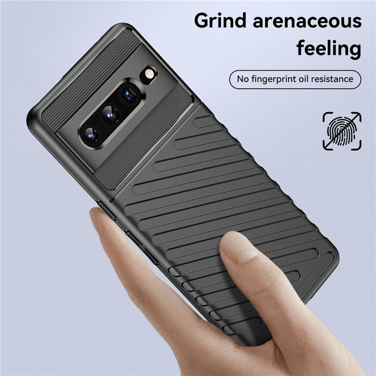 For Google Pixel 7 Pro Thunder Series Twill Texture Phone Case Thickened TPU Anti-fingerprint Shockproof Cover - Black