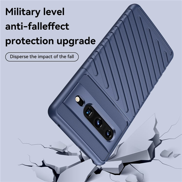 For Google Pixel 7 Pro Thunder Series Twill Texture Phone Case Thickened TPU Anti-fingerprint Shockproof Cover - Blue