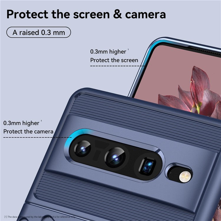 For Google Pixel 7 Pro Thunder Series Twill Texture Phone Case Thickened TPU Anti-fingerprint Shockproof Cover - Blue