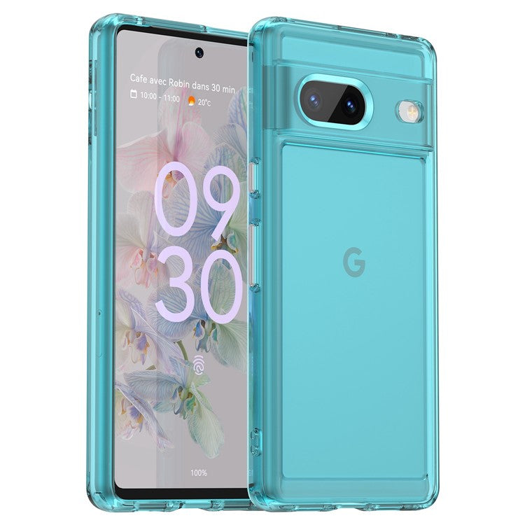 For Google Pixel 7 5G Candy Series Shockproof TPU Phone Case Airbag Corner Cushion Phone Back Cover - Transparent Blue