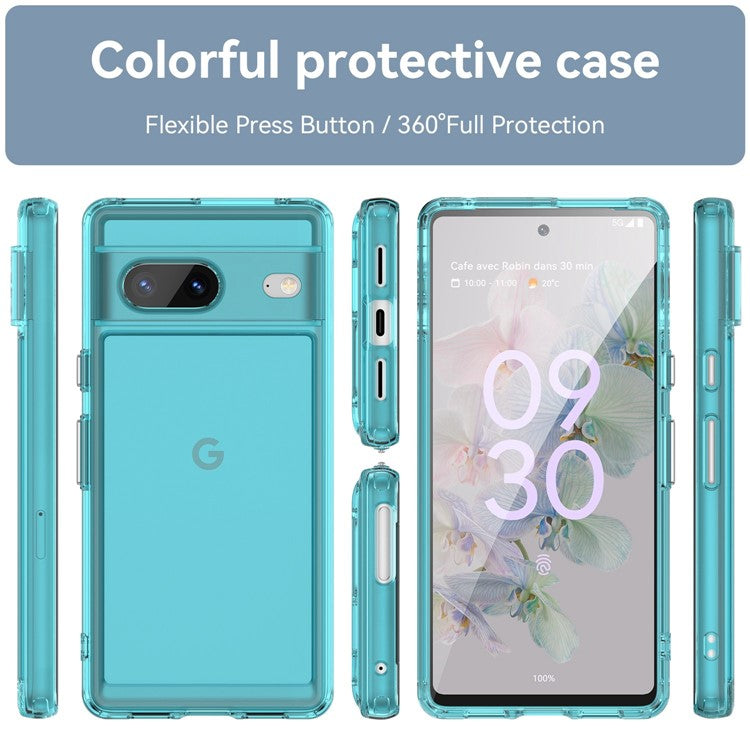 For Google Pixel 7 5G Candy Series Shockproof TPU Phone Case Airbag Corner Cushion Phone Back Cover - Transparent Blue