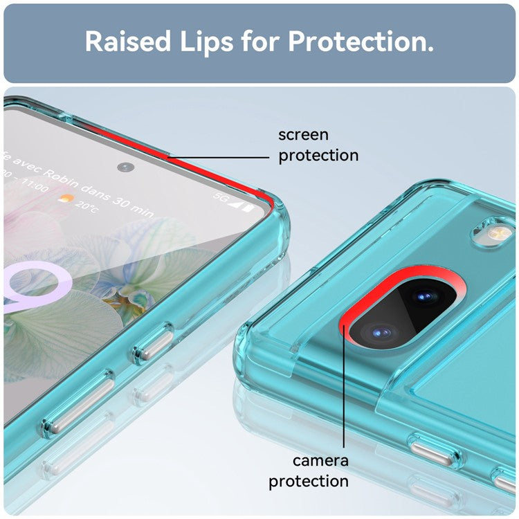 For Google Pixel 7 5G Candy Series Shockproof TPU Phone Case Airbag Corner Cushion Phone Back Cover - Transparent Blue