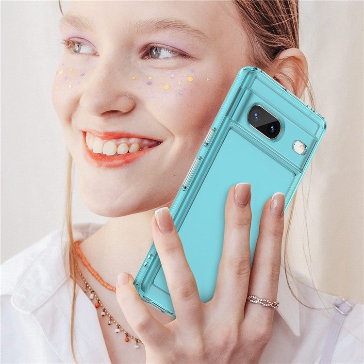 For Google Pixel 7 5G Candy Series Shockproof TPU Phone Case Airbag Corner Cushion Phone Back Cover - Transparent Blue