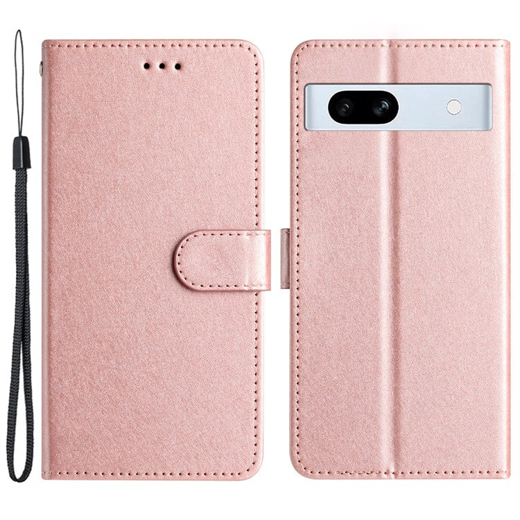 For Google Pixel 8a Case Flip Wallet Leather Silk Texture Phone Cover - Rose Gold