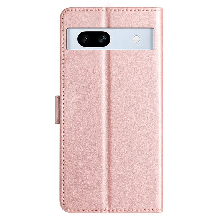 For Google Pixel 8a Case Flip Wallet Leather Silk Texture Phone Cover - Rose Gold