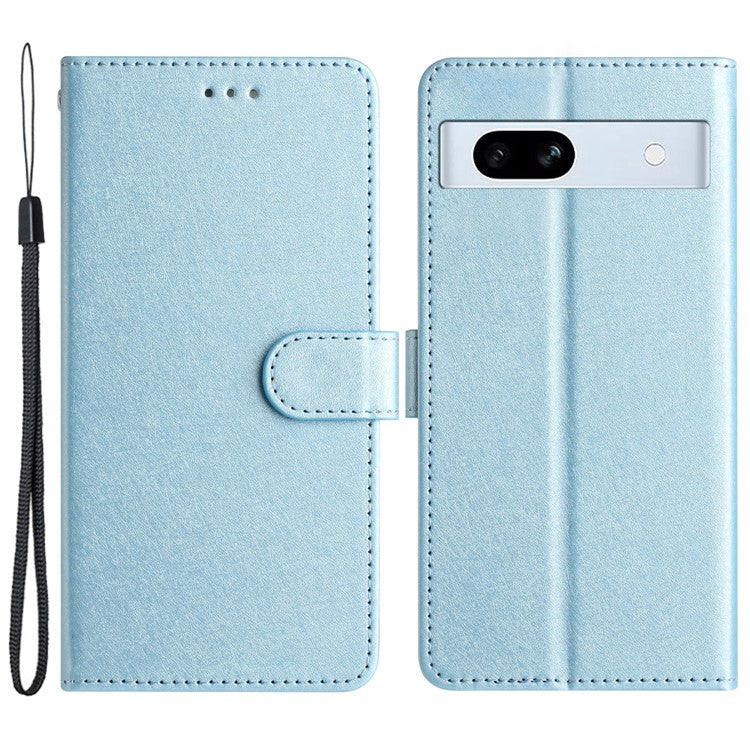 For Google Pixel 8a Case Flip Wallet Leather Silk Texture Phone Cover - Sky Blue