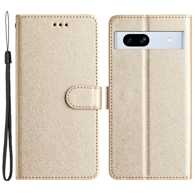 For Google Pixel 8a Case Flip Wallet Leather Silk Texture Phone Cover - Gold